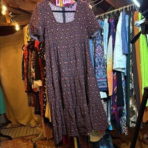 Madewell Brown and Red Ruffled Puff Sleeve Sundress